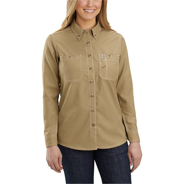 Carhartt Women's FR Lightweight Button Front Shirt in Dark Khaki